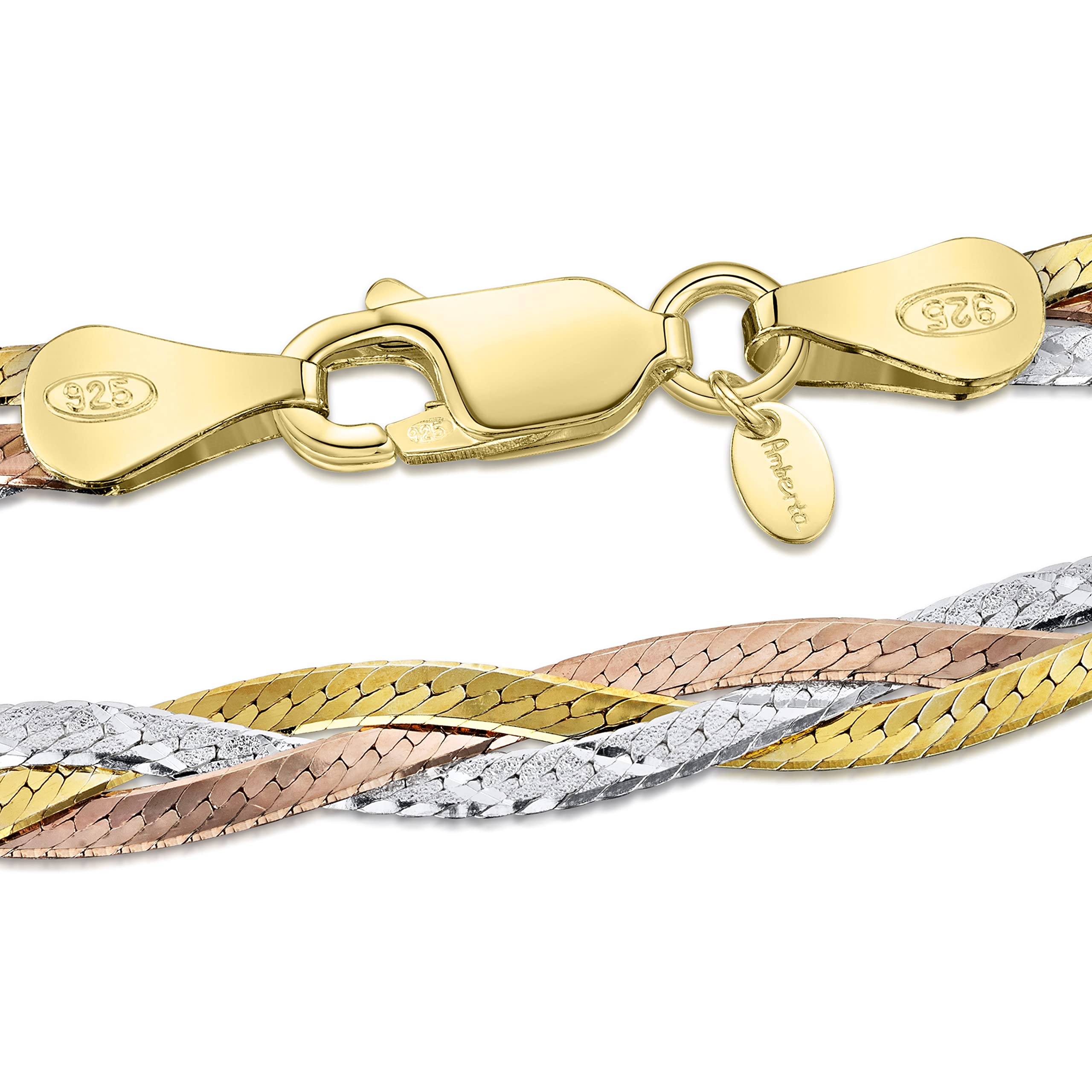 Amberta Collar para Mujer en Plata de Ley 925 Eslabon Herringbone 5 mm Longitud 45 cm
