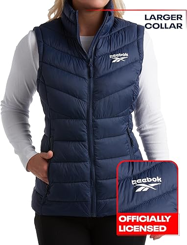Miniatura 3 de Reebok Chaleco acolchado para mujer, chaleco de invierno acolchado con aislamiento, cuello alto, chaqueta sin mangas para mujer (S-XL)