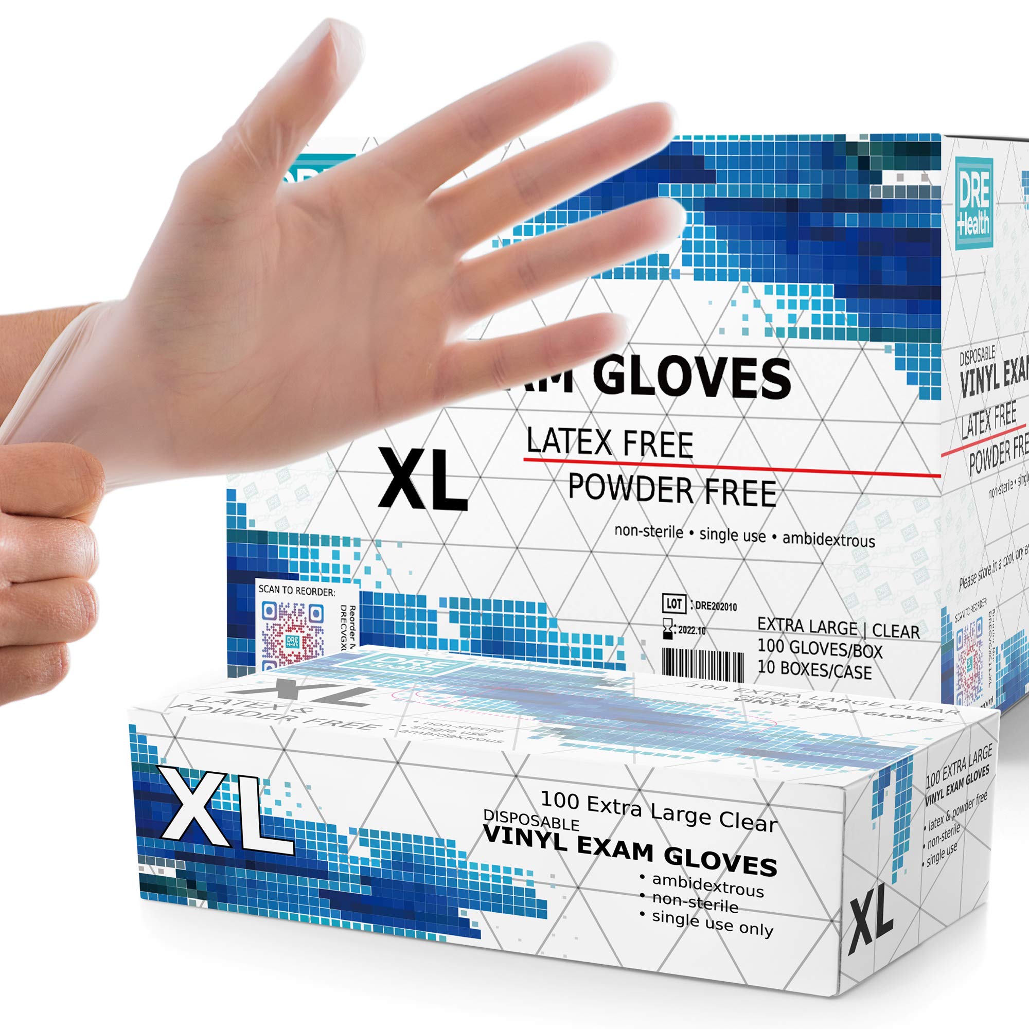 Powder Free Disposable Gloves X Large, [1000 Count] - 4 Mil Clear Vinyl Gloves- Extra Strong, 4 Mil Thick - Latex Free, Food Safe, Medical Exam Gloves, Cleaning Gloves - 10 Boxes of 100