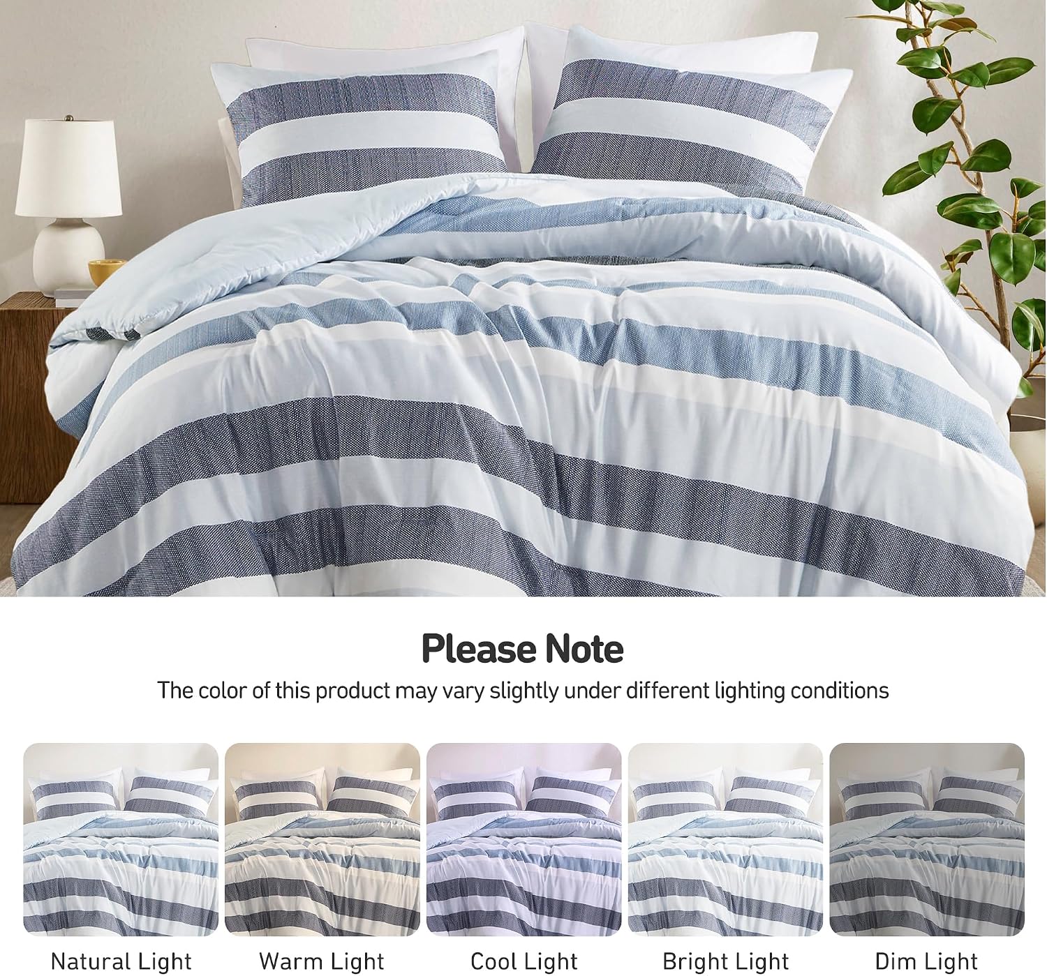Twin Size Comforter Set Navy Blue - 2 Pieces Modern Striped Quilt Bedding for Dorm All Season Soft Lightweight Reversible Bed Set with Comforter & Sham | Lightweight Soft