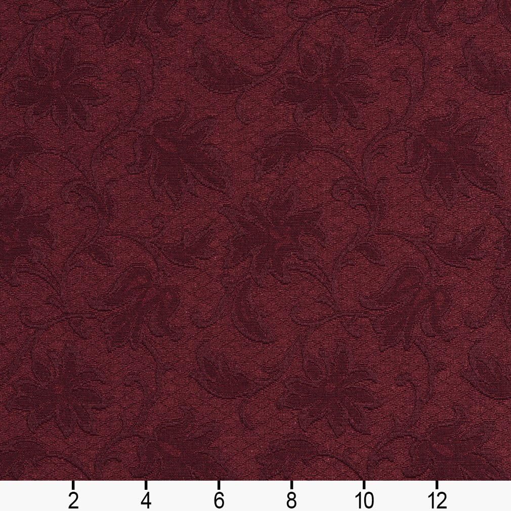 Burgundy Floral Jacquard Woven Upholstery Grade Fabric by The Yard - SKU: Delray Cranberry