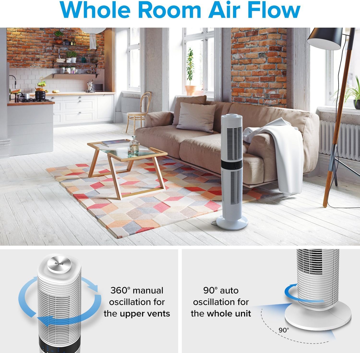 Up To 40% OFF LEVOIT LV373 Tower Fan Oscillating with Remote Control, Standing Floor with 3 Speeds and Modes, 360° Manual Oscillation for Cooling, Automatic Shutoff Timer, Quiet and Energy Saving, 37 Inch, White