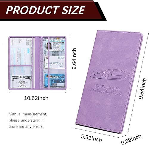 Miniatura 7 de Tarjetero de registro y seguro de automóvil para mujeres y hombres, organizador de documentos púrpura con hebilla magnética para un fácil acceso y
