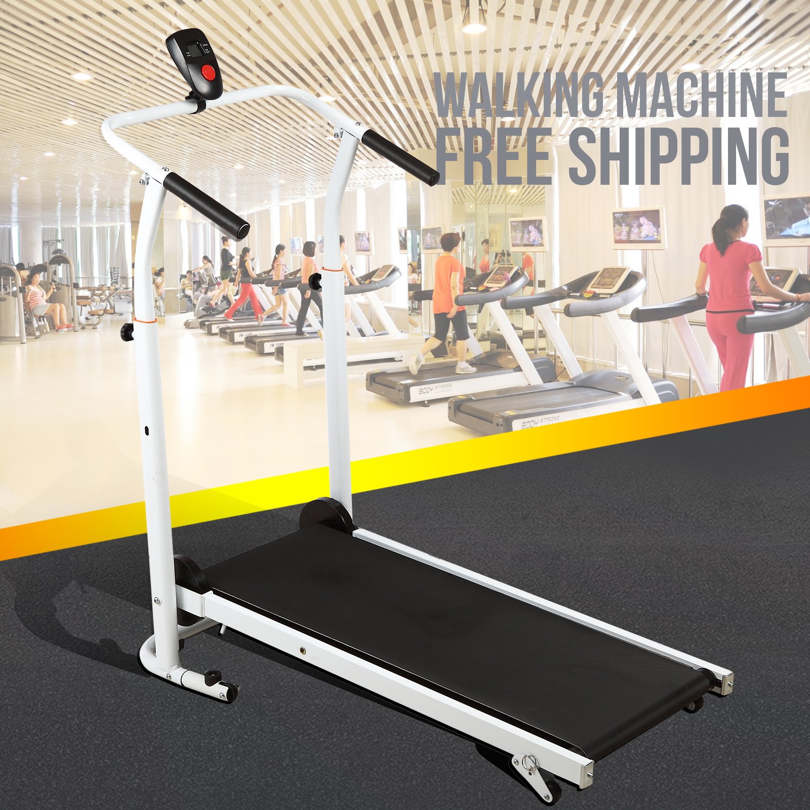 HBS Folding Portable Incline Manual Treadmill Walking Running Fitness Gym