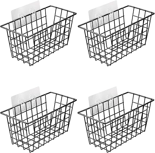 Miniatura 1 de Orgneas Cestas colgantes de pared con adhesivo, organizador de puerta de armario, cestas de almacenamiento de alambre para armario de cocina,