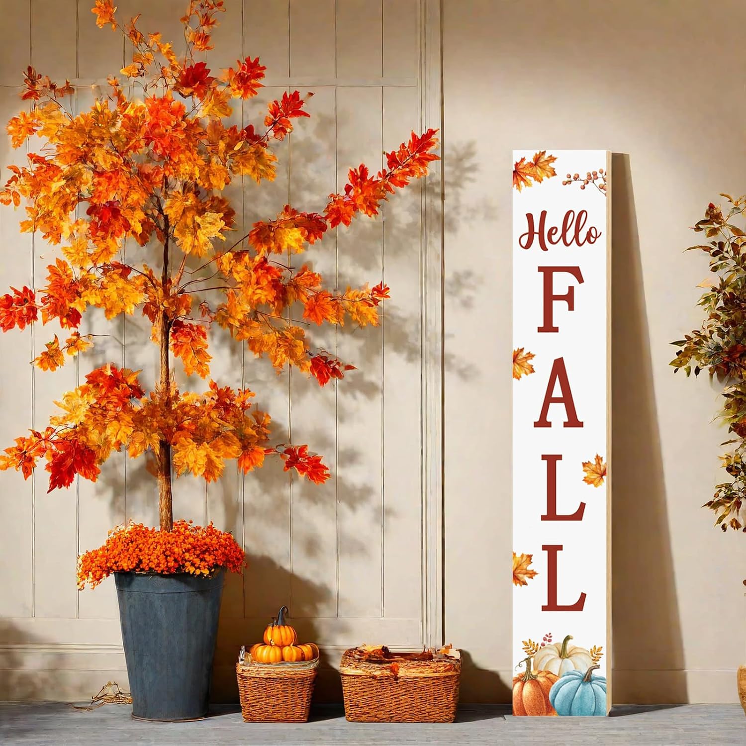 Fall Decor Fall Decorations for Home Porch Decor Outdoor Wooden Autumn Pumpkins Maple Leaves Outside Thanksgiving Welcome Sign for Front Door 46.8 Inch