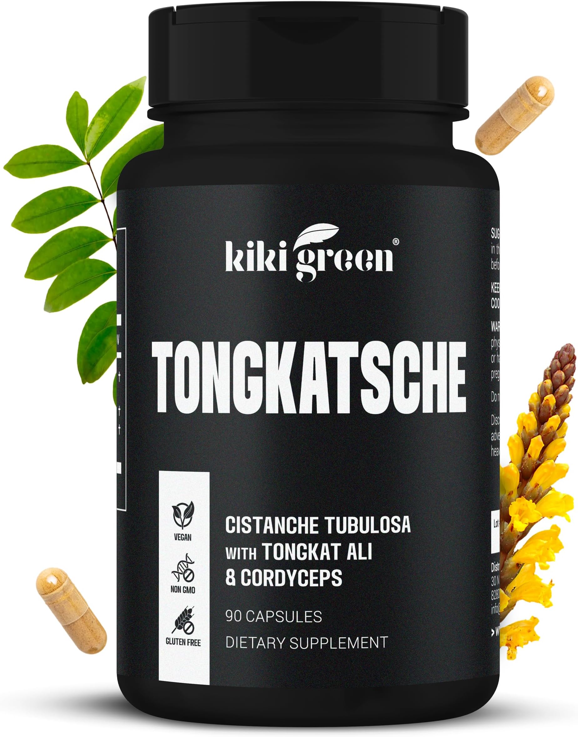 KIKI Green Tongkat Ali Supplement for Men - Tongkatsche with Cistanche Tubulosa, Cordyceps - Energy, Recovery, Vitality Support - 90 Vegan Capsules 400mg Extracts