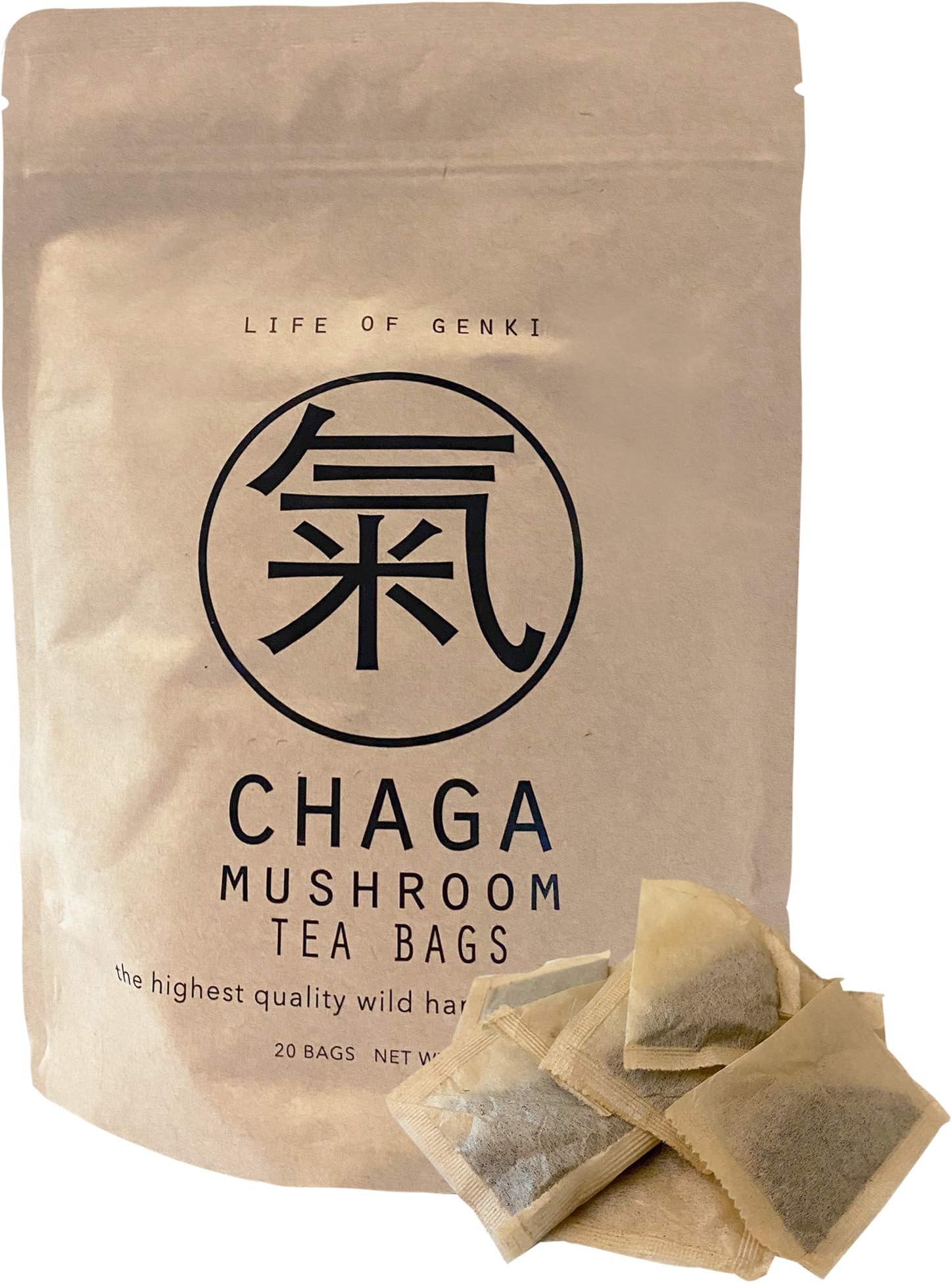 USA MADE All Natural Chaga Mushroom Tea Bags x 20, Organic Wild Harvested Chaga Mushroom, Zero Pesticides, Additives & Preservatives – Natural Bitter Taste, No Added Flavor