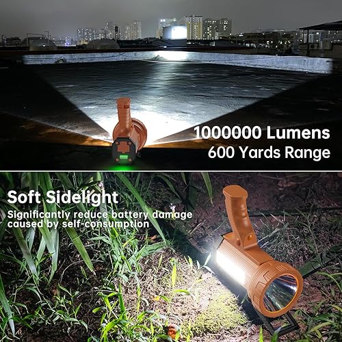 Miniatura 2 de BUYSIGHT Linterna de foco recargable, 180000 lúmenes, 606 yardas de alcance, luces solares de mano grandes linternas con lente roja y luz de