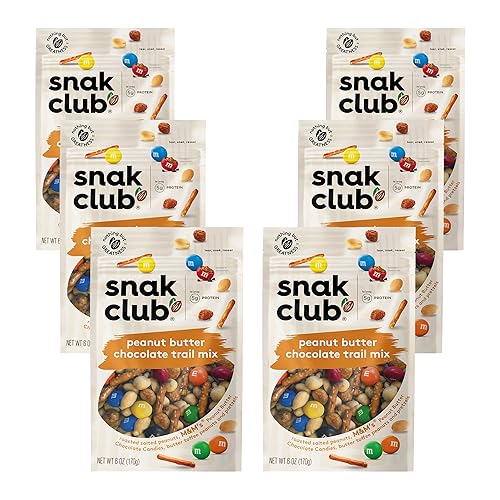 Snak Club Mezcla de frutos secos de chocolate con mantequilla de maní, bolsa de 6 onzas, paquete de 6