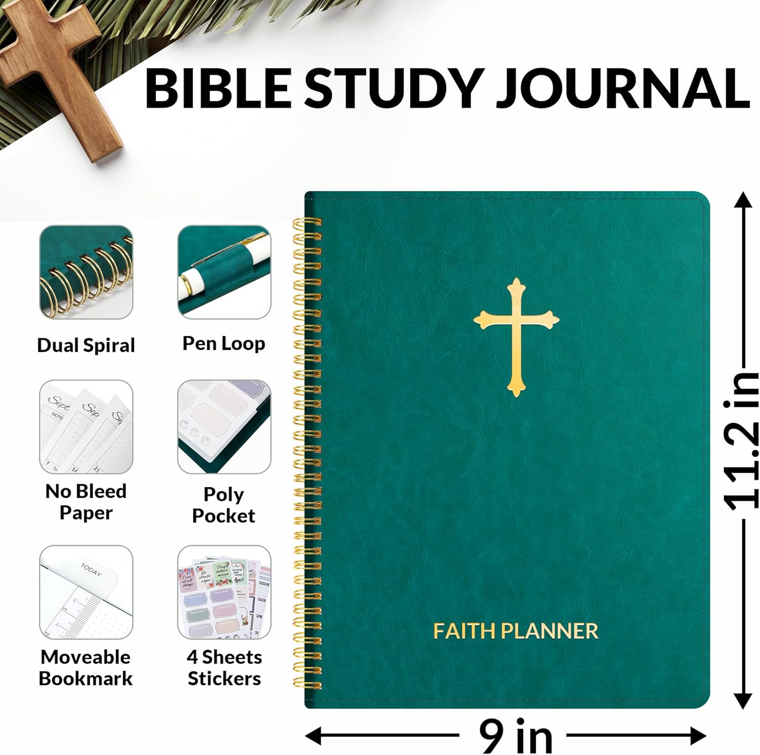 2026 Christian Planner - 12 Month Bible Journal and Prayer Planner 9"x11.2" Spiral Bound, Monthly & Weekly Christian Organizer Gifts for Women Men (Pacific Green) - Image 5