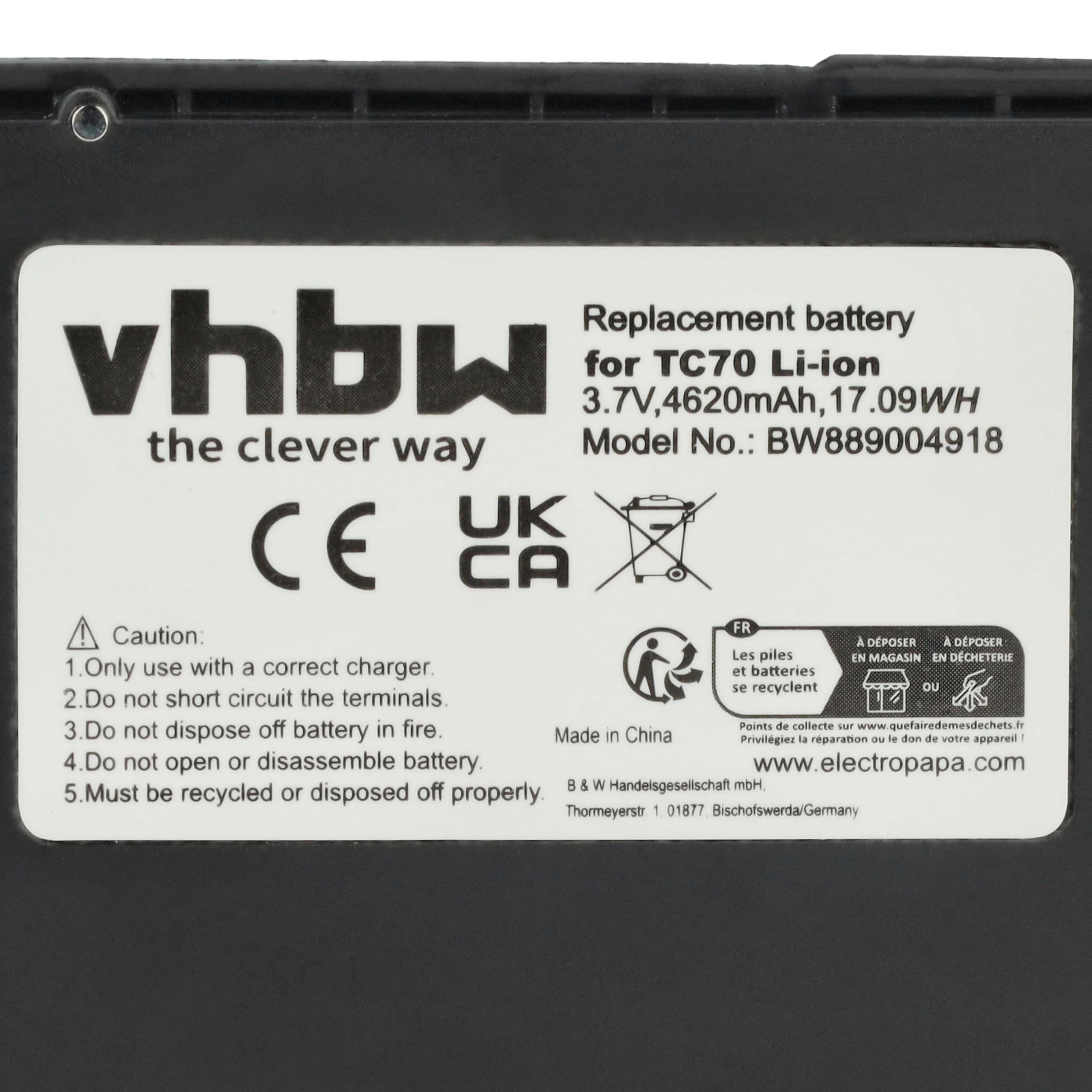 vhbw 5X Akku kompatibel mit Zebra TC72 | TC720L, TC75, TC55, TC70, TC700H, TC700K, TC70X Barcodescanner POS (4620 mAh, 3,7 V, Li-Ion)