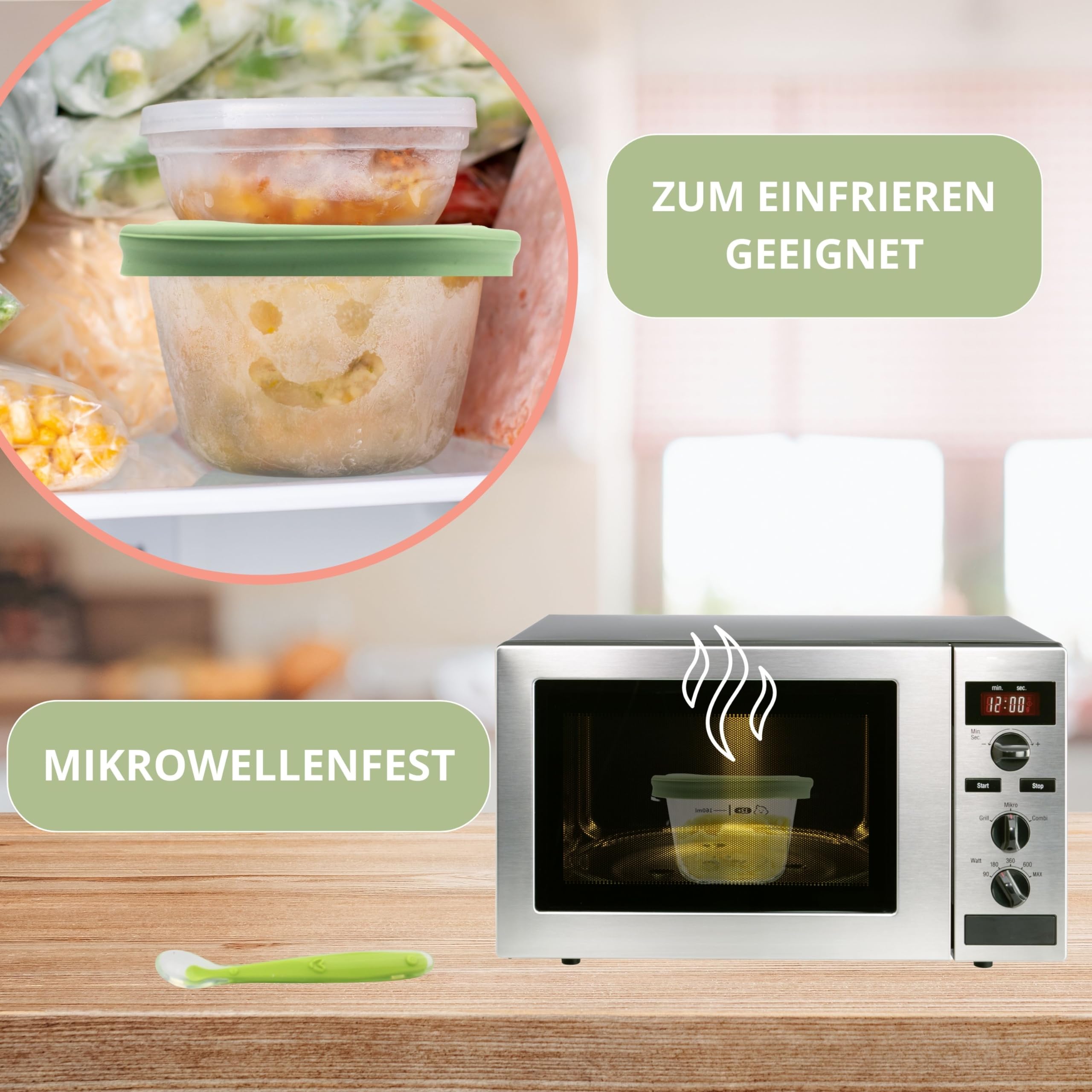 HELLO HIPPO® Set mit 6 Babygläsern à 180 ml – Ideal für Kompotte, Pürees und Früchte, luftdicht und praktisch mit Messskala, inklusive Löffel – Perfekt für Babynahrung