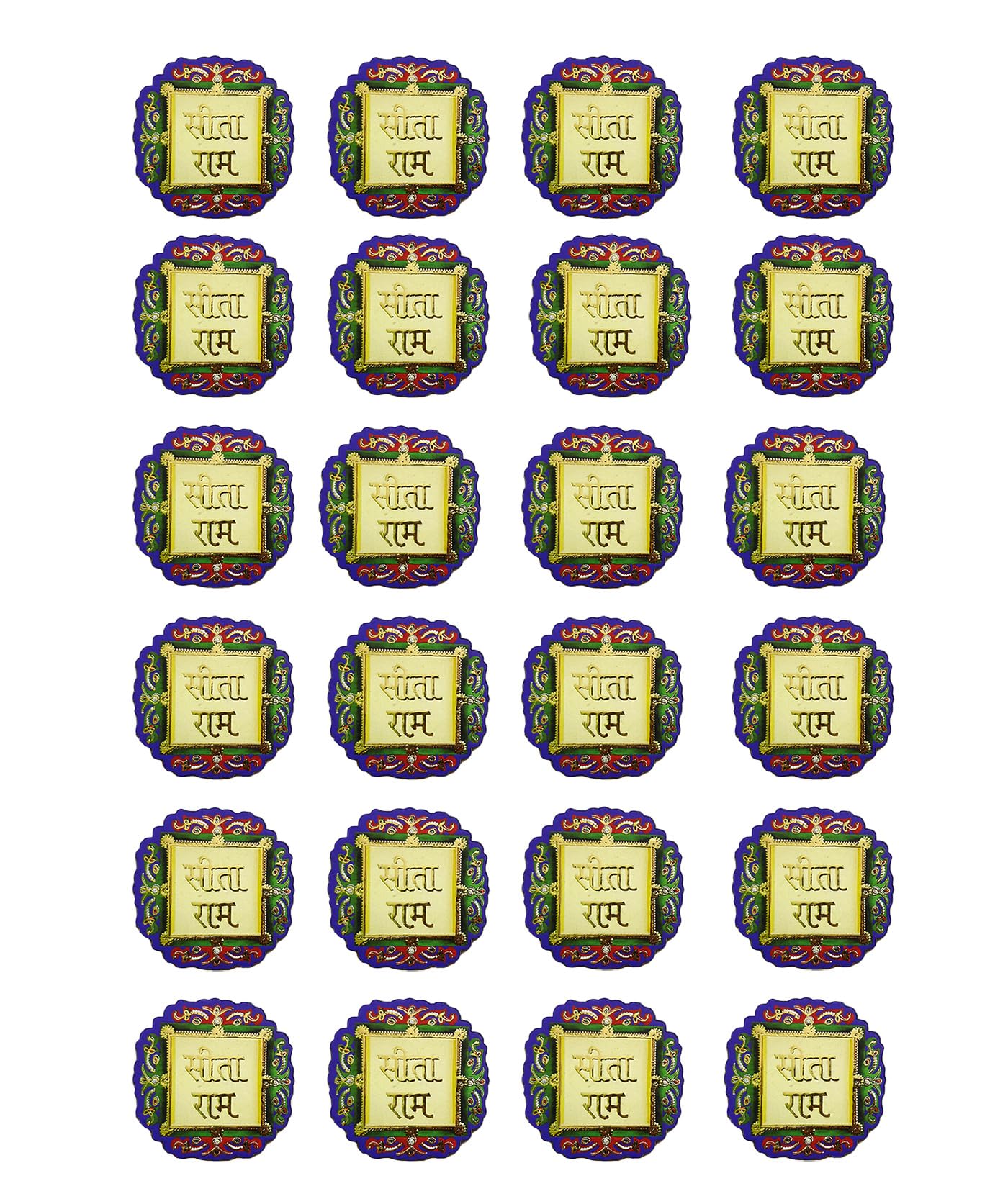 Wooden material Puja Rakhi Sohn soon Puja Ram Ram Tags Door tags 12 pairs self stick(24 piece) big size round shape-image-11