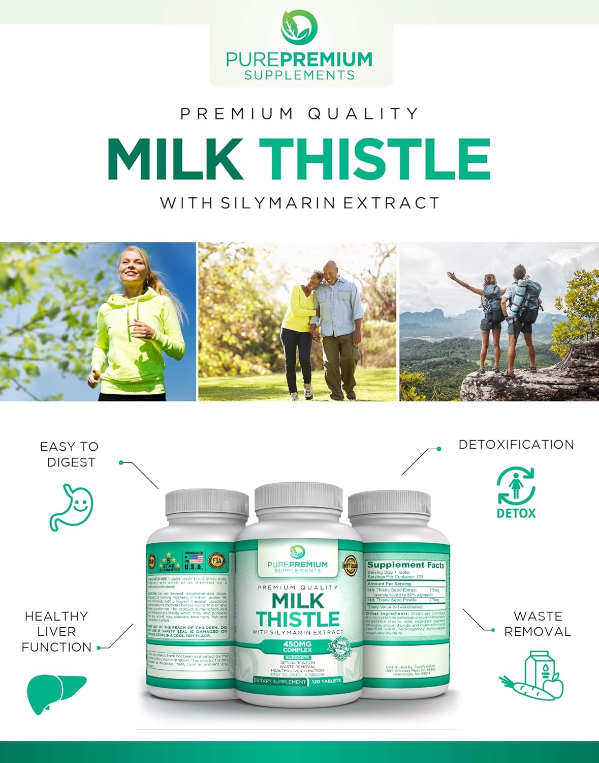 Premium Milk Thistle Extract by PurePremium (Non-GMO) Super-Concentrated Liver Support. Plus Immune Support with Silymarin Extract. : Health & Household