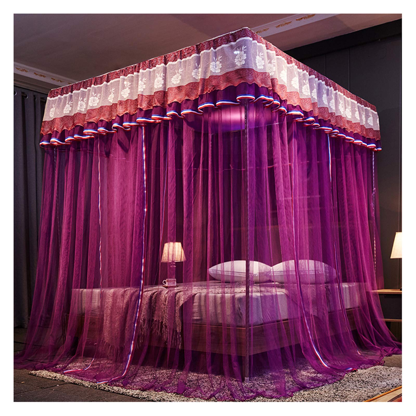 Moustiquaire de lit à baldaquin King Size 180x220 avec 3 ouvertures latérales