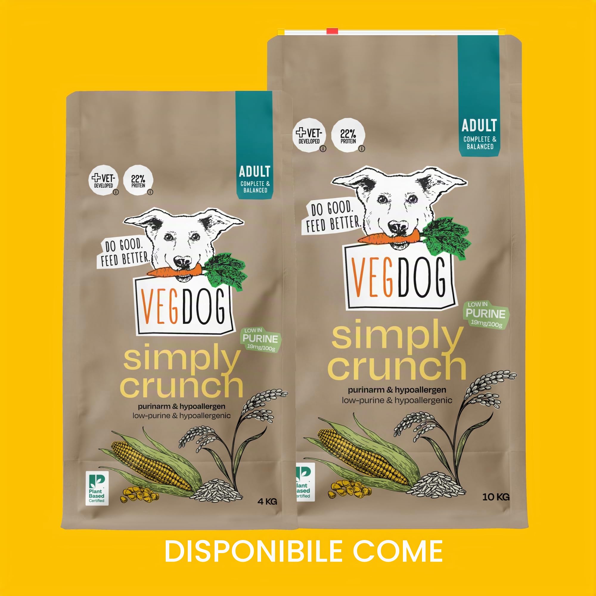 VEGDOG Simply Crunch - Cibo secco ipoallergenico (10 kg), per cani adulti, senza glutine e soia, ben tollerato, a basso contenuto di purina; alimento completo per chi soffre di allergie con proteine