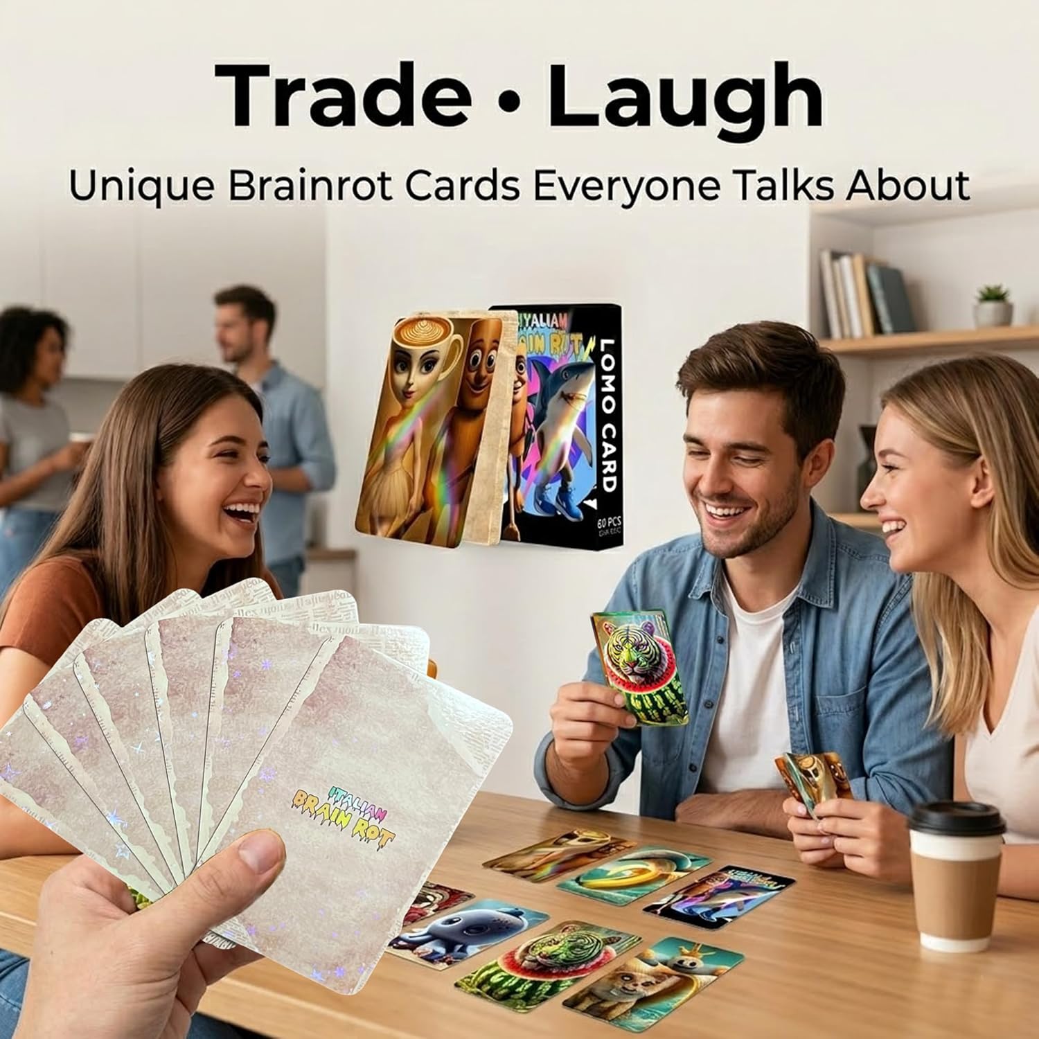 Italian Brainrot Cards Set, 60pcs Standard Cards with 32pcs Stickers and 60pcs Holographic Laser Cards, Fantasy Creature Trading Cards, No Duplicates