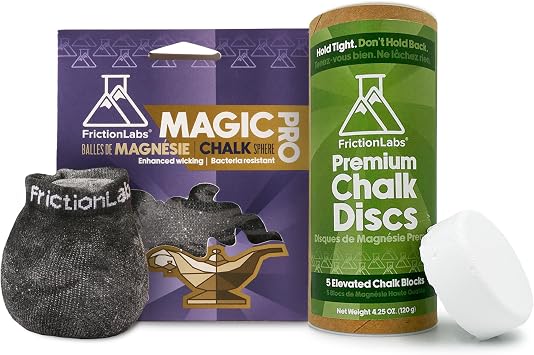 Friction Labs Magic Chalk Ball + Chalk Discs Bundle | Includes 2.2 oz Magic Pro Chalk Ball + 5 Individual Gym Chalk Discs, For Rock Climbing, Bouldering, Weightlifting, Gymnastics