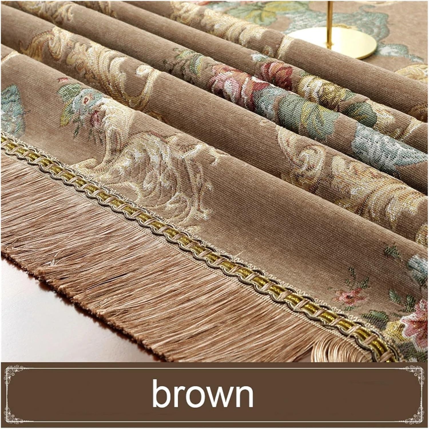 HAiLm European Retro Tassel Tablecloth - Luxury Embroidered Flower Elegant Decoration for Living Room (Brown, 160x160cm)