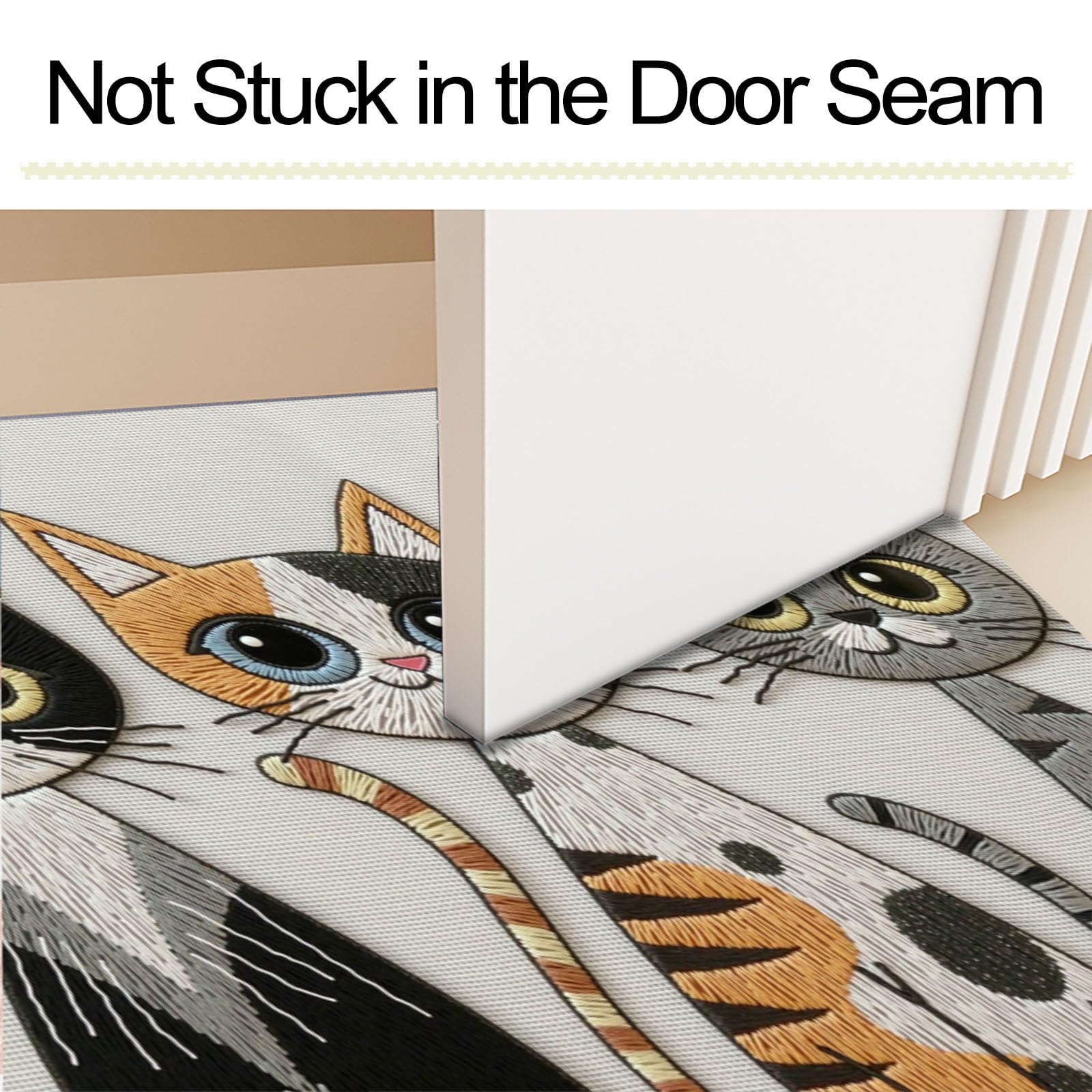 Fussmatte Innen 80X120Cm Beige Niedliches Katzenmotiv Fußmatte Innen rutschfeste Für Hund Eingang Badematte Gestickte Tiertextur Waschbar Schmutzfangmatte Fussmatten Haustür Türmatte