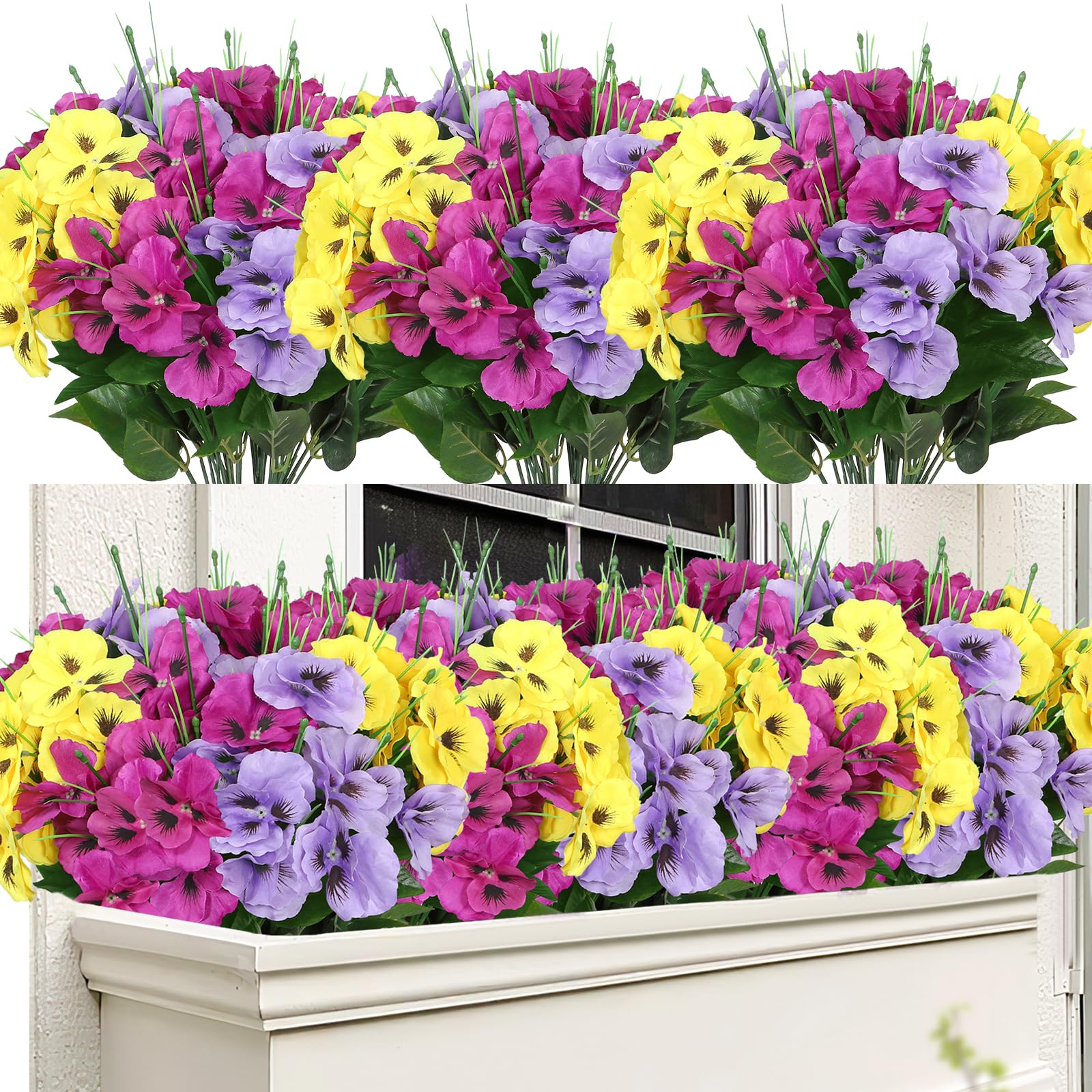 AILANDA Artificial Pansy Flowers - 4 Bundle UV Resistant Silk Flowers For Outdoor Planters & Gardens