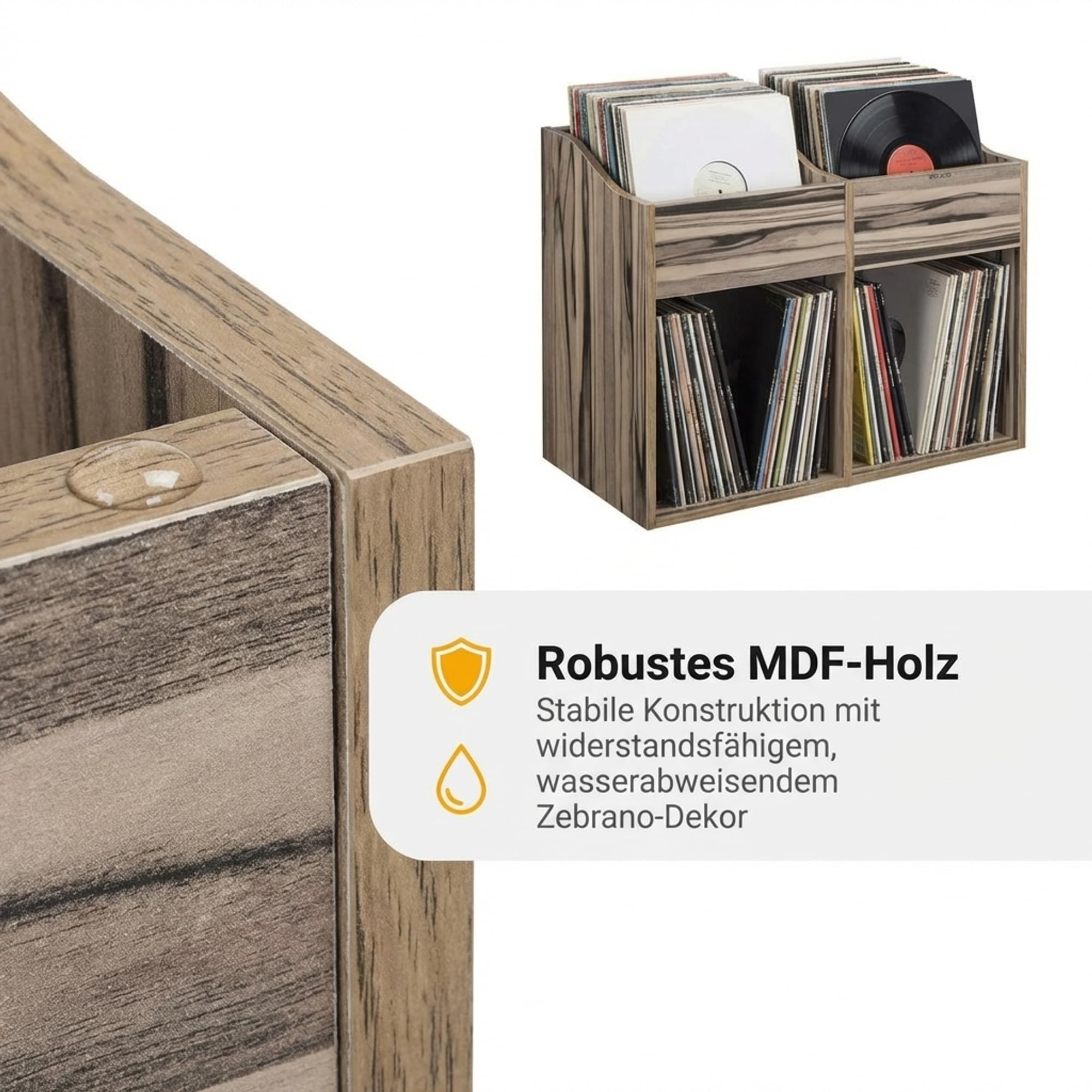 Zomo VS-Box 200/2 Vinyl Aufbewahrungsbox - 705 x 335 x 560 mm - Zebrano - MDF Holz - Regal für Schallplatten ca. 400 bis 480 LPs