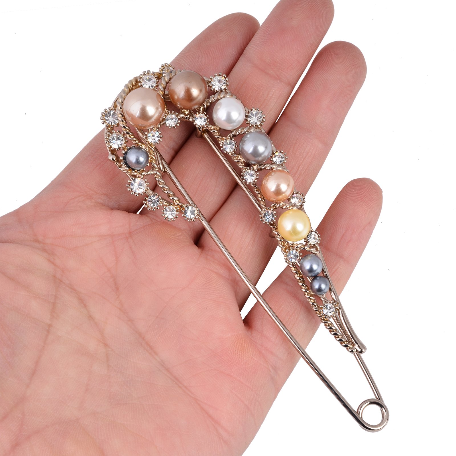 Fenni Jewelry - Broche de seguridad extra grande con perlas de cristal retro para bufanda, suéter, falda escocesa, joyería para mujer