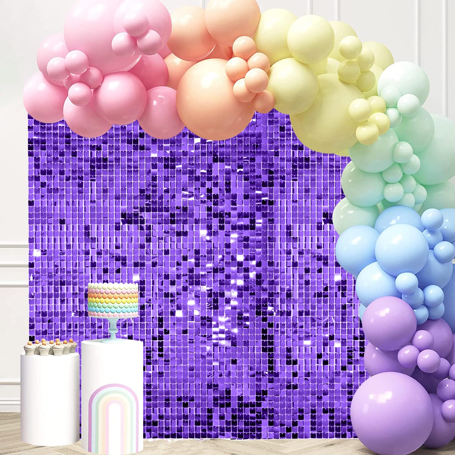 24 Pannelli Sfondo Viola Paillettes, 180×120 cm per Decorazioni Festa Donna, Compleanno 18/40/50 Anni, Sfondo per Photo Booth, Addobbi