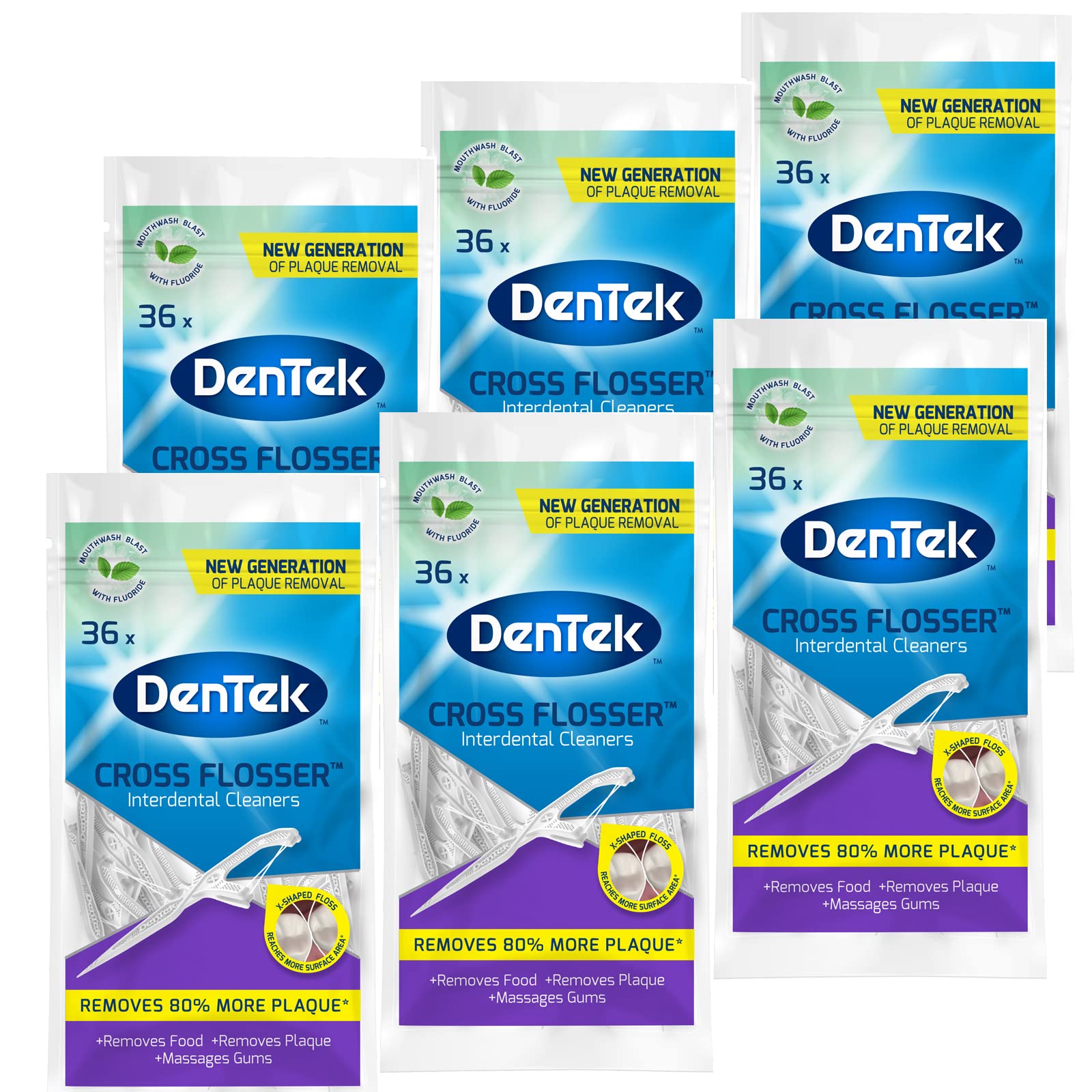 DenTek Cross Flosser Floss Picks - 36 Count x 6 Packs (216 Dental Floss Picks)