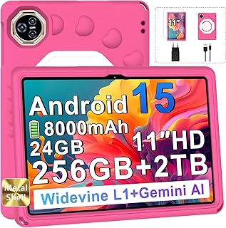 Dghrti 11 Inch Android Tablet 15, 24GB+256GB/2TB, Octa-Core, Gemini AI/Widevine L1, 8000mAh, 13MP+5MP, Metal Case, Large T…