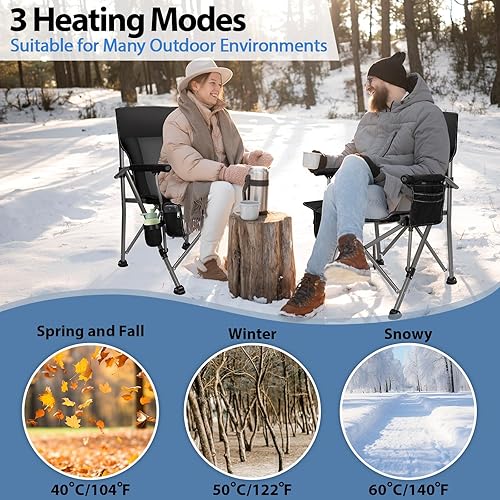 Miniatura 4 de Silla de campamento con calefacción con batería de 20,000 mAh, con bucle de duración de 500 minutos, sillas de campamento totalmente acolchadas con