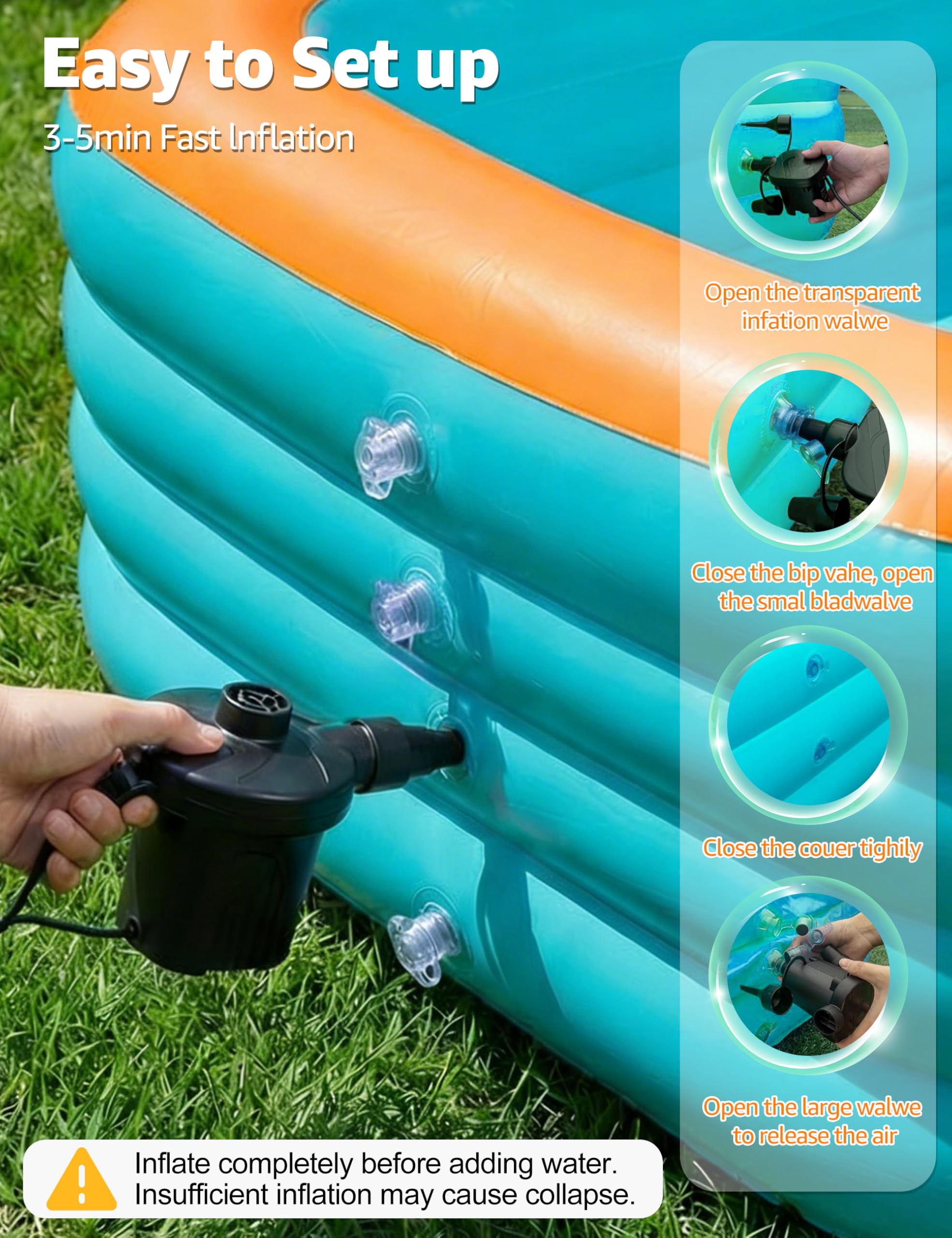 Aufblasbarer Pool für Kinder und Erwachsene, 4-lagig, 304,8 cm, Orange | 304,8 cm, 4-lagig, 0,32 mm dickes PVC, 7,3 kg, Schwimmbad für Familie, Haustiere, Hinterhof, Sommer im Freien