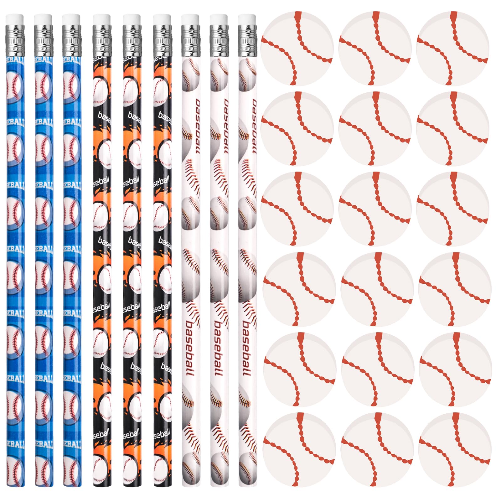 HLenyoy 36 Pièces Crayons de Sports,36 Pièces Gommes de Sports,Crayon à Dessin sur Thème de Baseball, Fourniture Scolaire