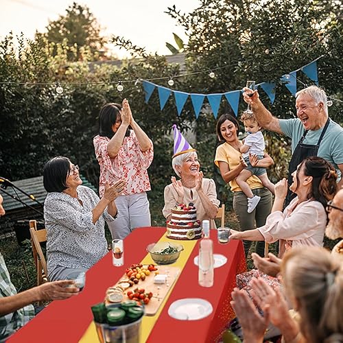 Miniatura 5 de Paquete de 10 caminos de mesa desechables de satén, mantel de plástico rojo y camino de mesa dorado para Navidad, cumpleaños, graduación,