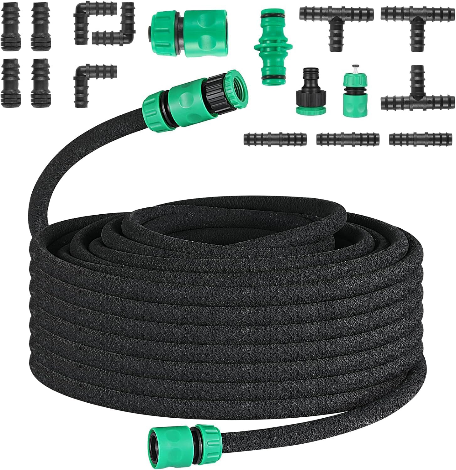 MAMIZO 50M Drip Hose Set, Soaker Hose Set, Porous Pipe Leaky Pipe, Garden Hose for Watering, Gardens, Lawn, Patios, Black