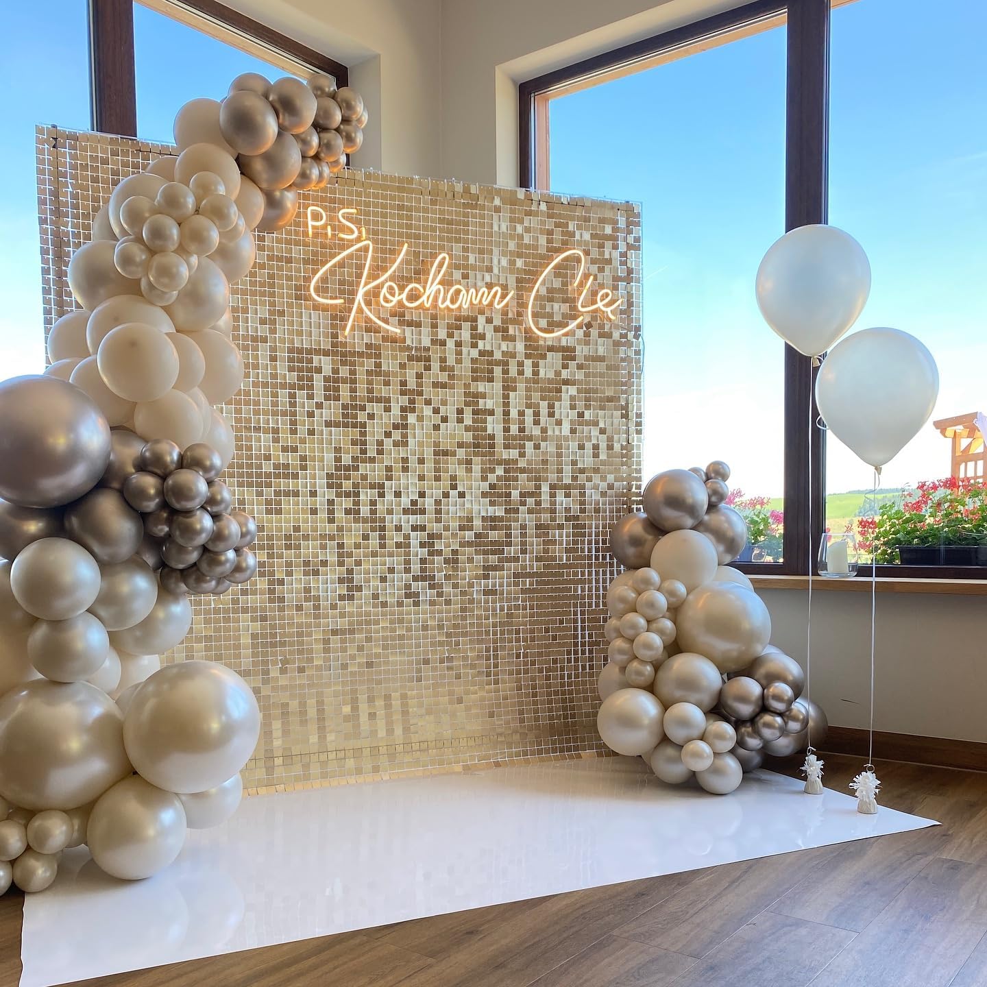 Shimmer Wall Backdrop Champagne Gold 7FTx7FT Square Sequin Wall Panel Backdrop Decor for Wedding Anniversary Birthday Party, 49 Panels