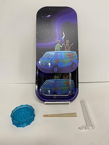 Bandeja de tabaco con ruedas de metal, cenicero, tamaño mediano de 10.0 x 6.0 in Scooby impreso en 3D, incluye tapa magnética, cubierta lanuda (HT10) disponible en Yaxa Peru