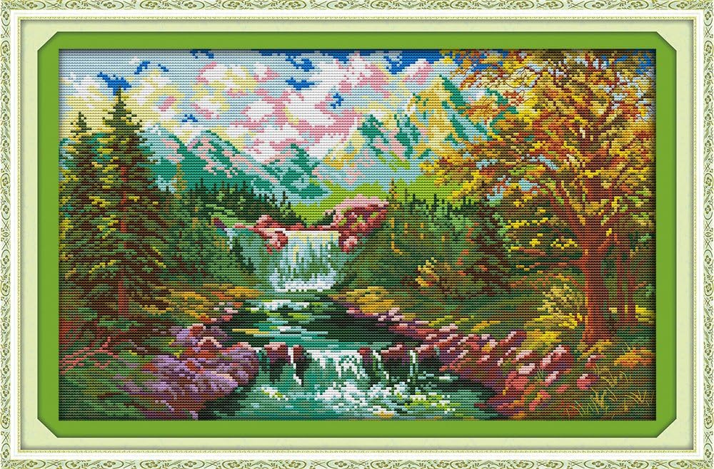 Chreey Scenery Series (2) - The Mountain Stream Cross Stitch Fashion Crafts Home Art Decoration [49x33cm]