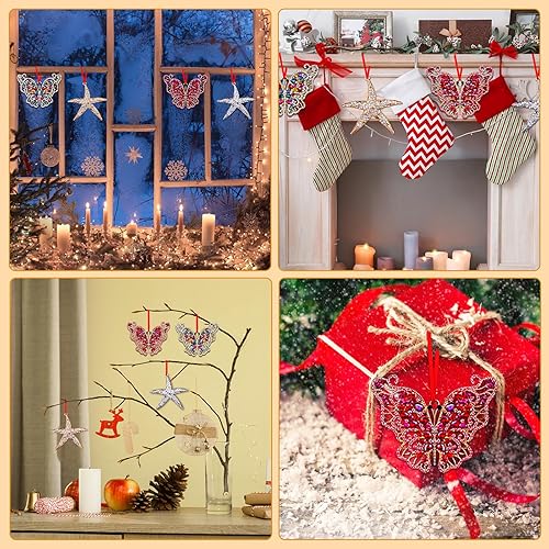 Miniatura 3 de Adornos de mariposa para árbol de Navidad, adornos de mariposa rosa de metal, adorno colgante para árbol de Navidad, mariposa monarca, regalos de