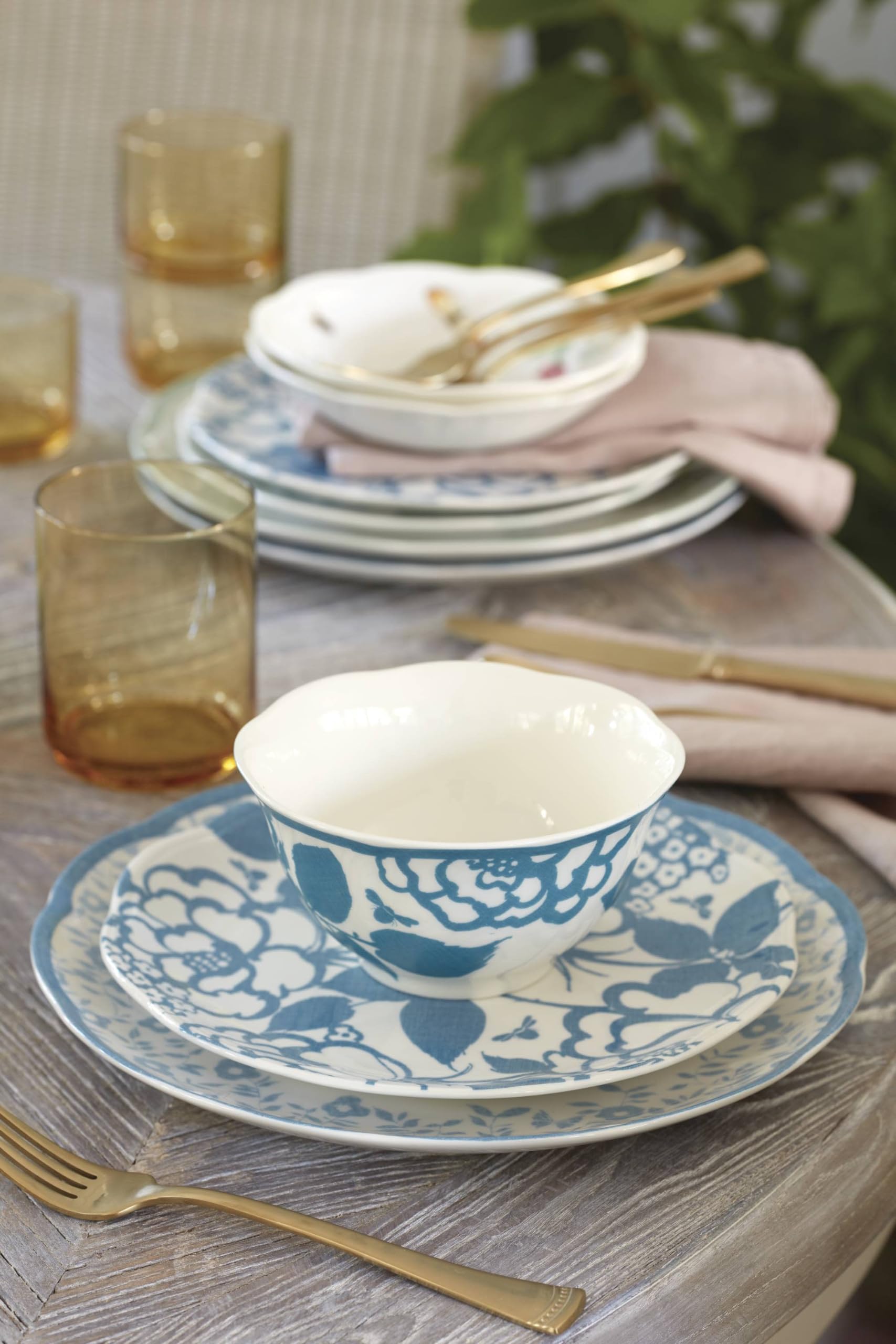 Set 4 Ciotole Di Riso Lenox Butterfly Meadow Cottage | Porcellana 16oz | Lavabili In Lavastoviglie E Microonde - 3