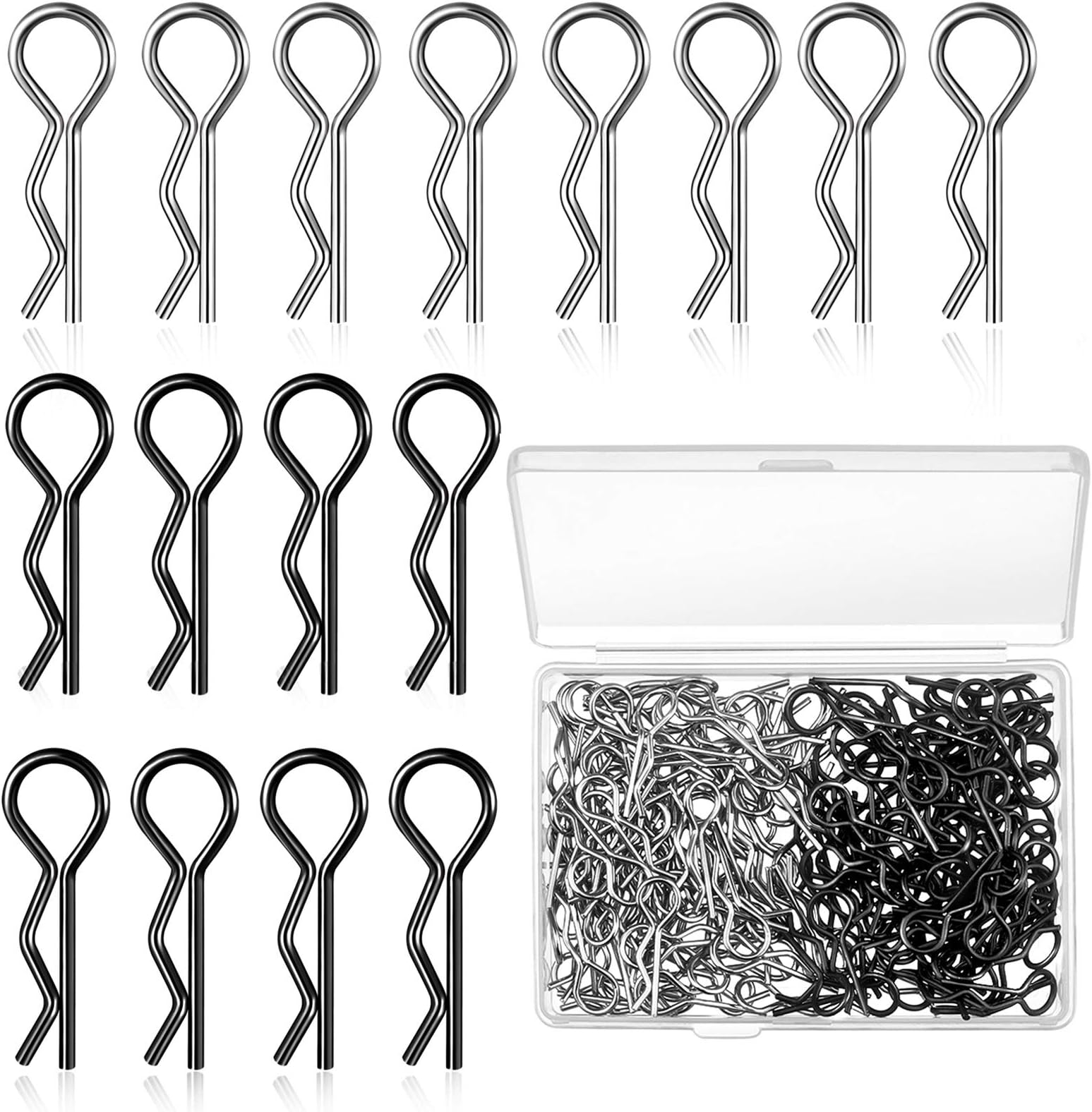 120 Pieces Universal RC Body Clips Car Clips Silver and Black Stainless Steel R Clips for All 1/10 1/12 Scale Redcat HPI Himoto HSP Exceed RC Car Parts Truck Buggy Shell Replacement