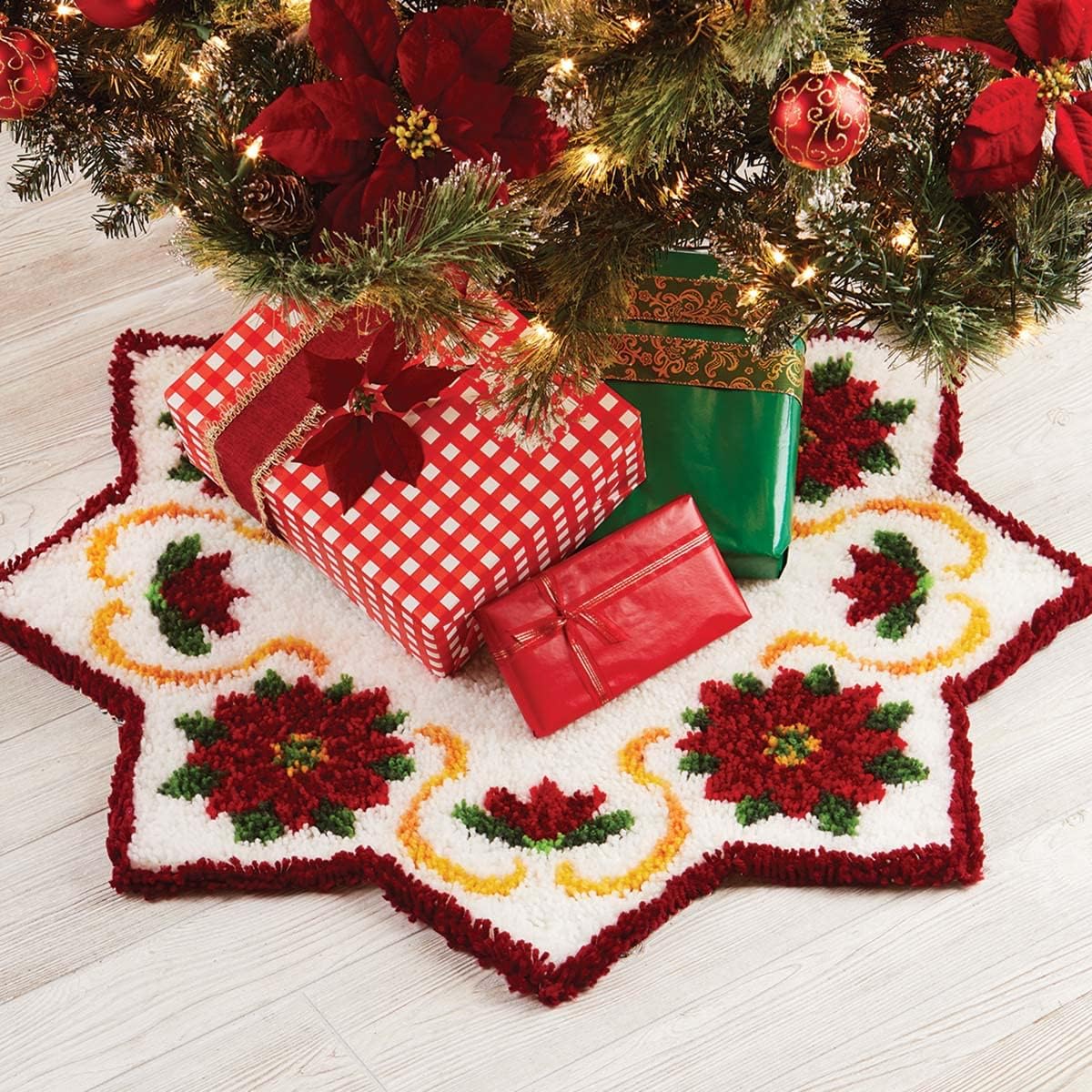 Herrschners Poinsettia Star Tree Skirt Latch Hook Kit