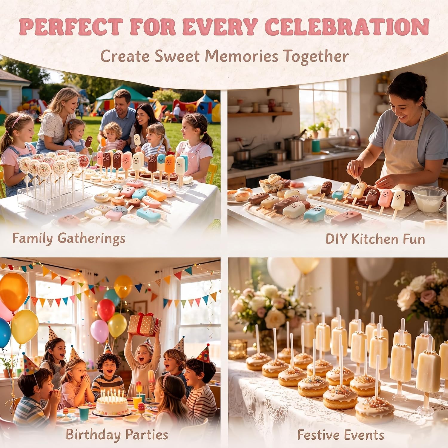 12-in-1 Cake Pop Mold Maker & Cakesicle Cutter Kit, Dual-Row Tray