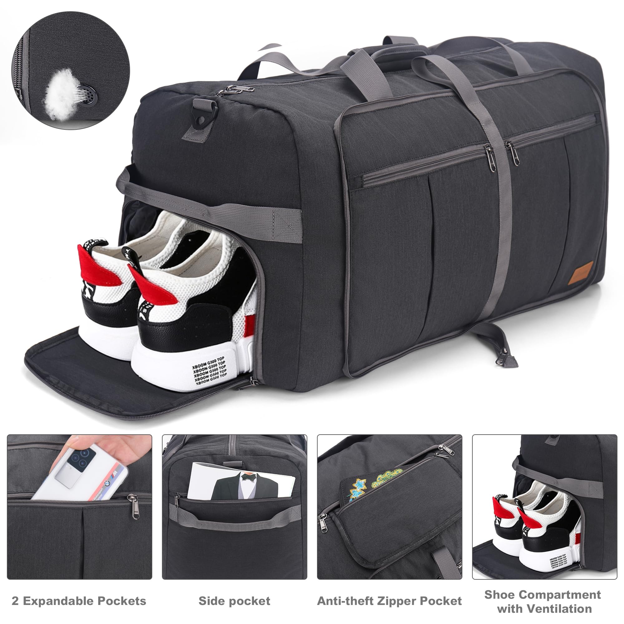 Upeelife Faltbare Reisetasche für Herren Damen, 125L Große Wasserdicht Reisetaschen, Leicht Weekender Sporttasche Saunatasche Groß Travel Duffle Bag Handgepäck mit Schuhfach