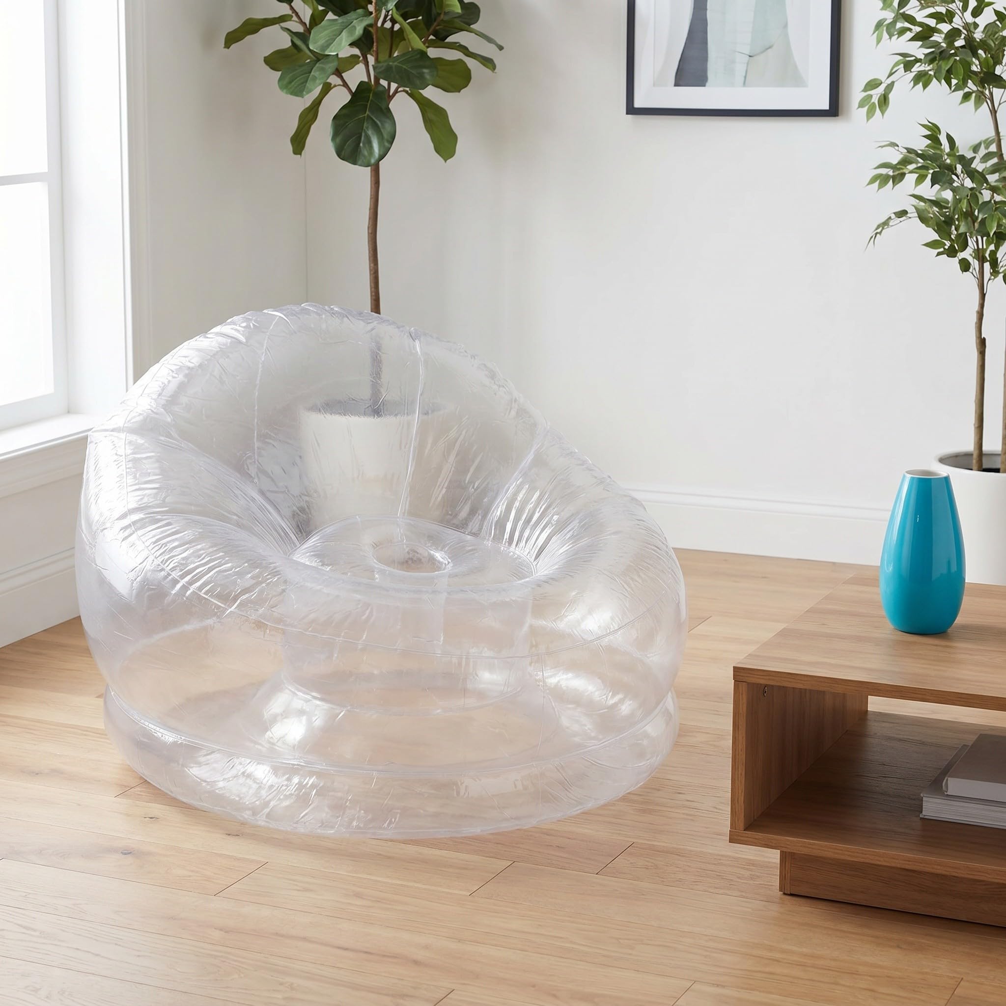 Kisangel Przezroczyste dmuchane kanapy, przezroczysty fotel wypoczynkowy z PVC, przenośna dmuchana sofa, lekki fotel dmuchany do salonu, ogrodu, przy basenie