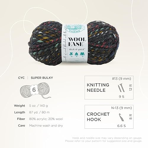 Vista 171 de Lion Brand Yarn Wool-Ease Thick & Quick Yarn - 318.2 ft, Graphite Grafito