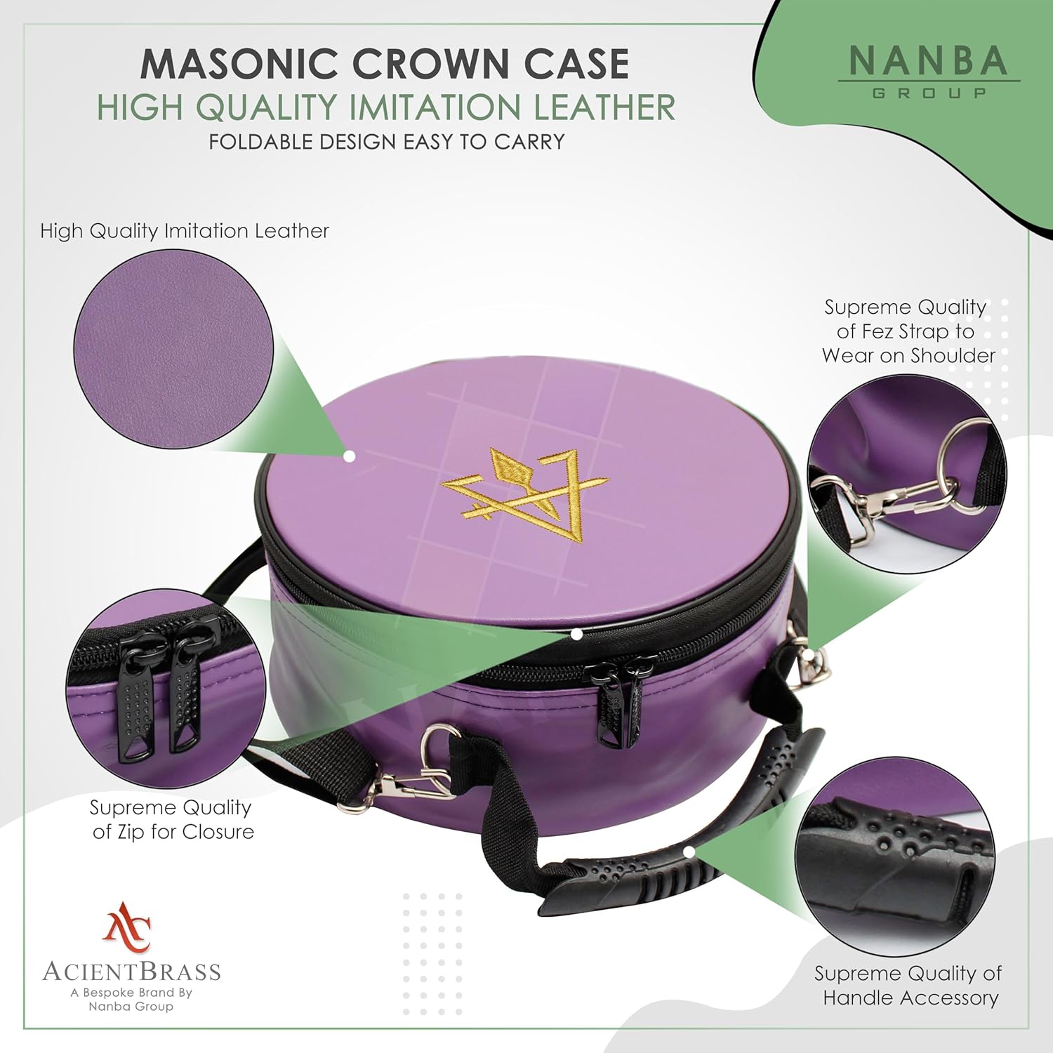 Premium Masonic Cap Case – Imitation Leather Hat Box with Adjustable Shoulder Strap & Foldable Design - Machine Embroidery (Cryptic Masons Royal & Select)