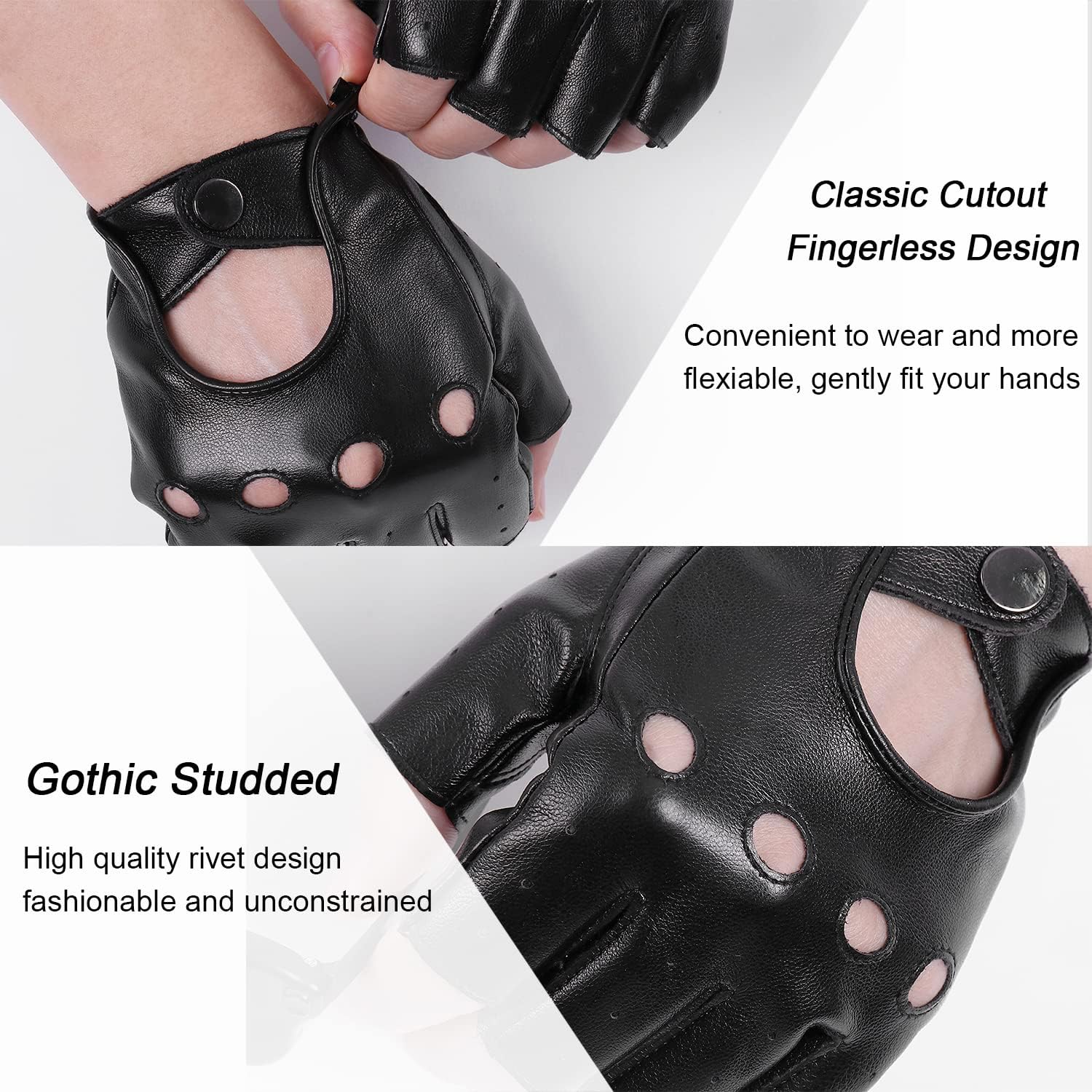 Black Fingerless Gloves PU Faux Leather Goth Cosplay Costume Punk Halloween Performance for Women - Image 7