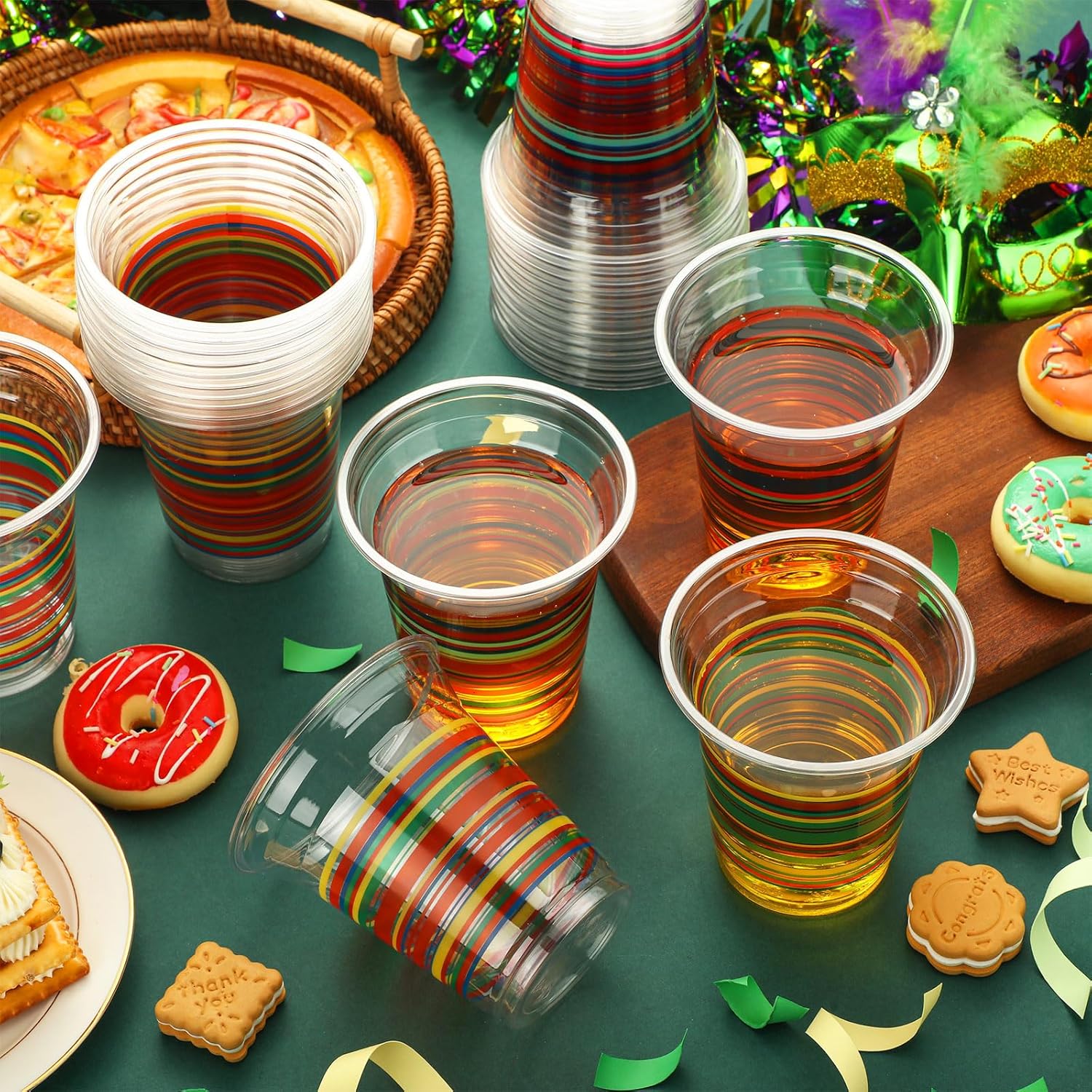 100 Pcs Fiesta Cups 14 oz Mexican Plastic Cups Bulk PET Disposable Cinco De Mayo Fiesta Party Supplies Serape Clear Drinking Drinkware for Mexican Party Favors Decorations(Striped) - Image 5